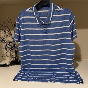 Nike Blue and White Striped Polo Shirt